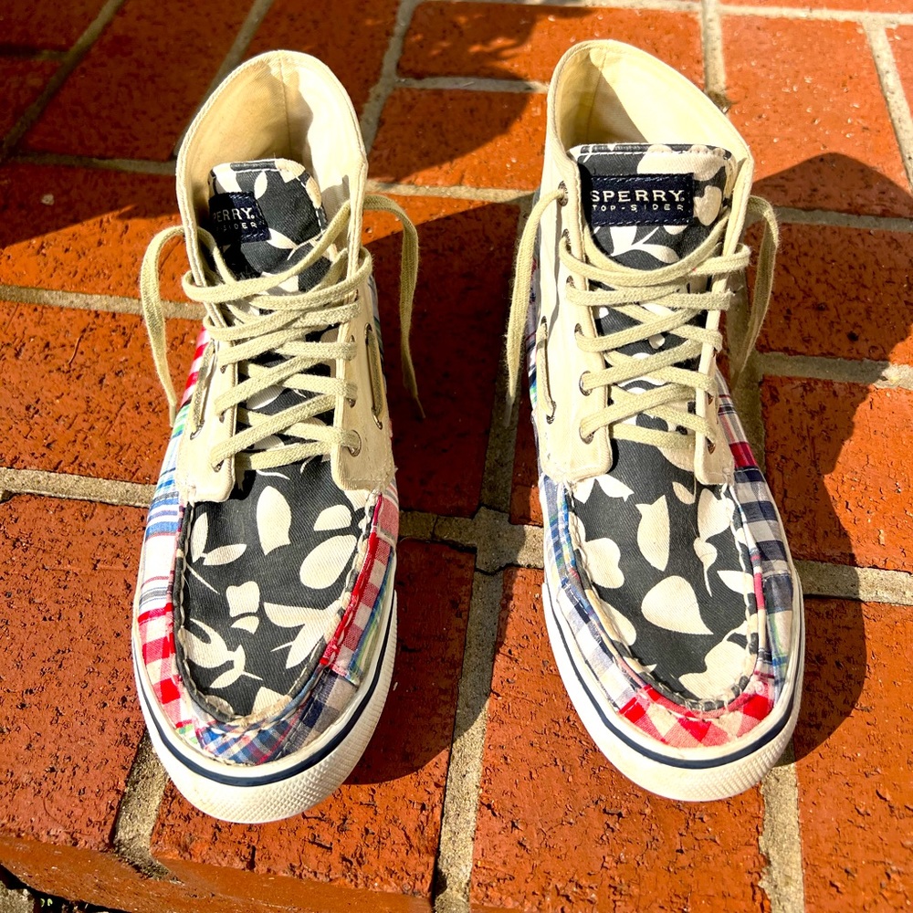 Sperry Top-Sider High Top Sneakers Shoes Womens 7.5 M Hawaiian Canvas Lace Up